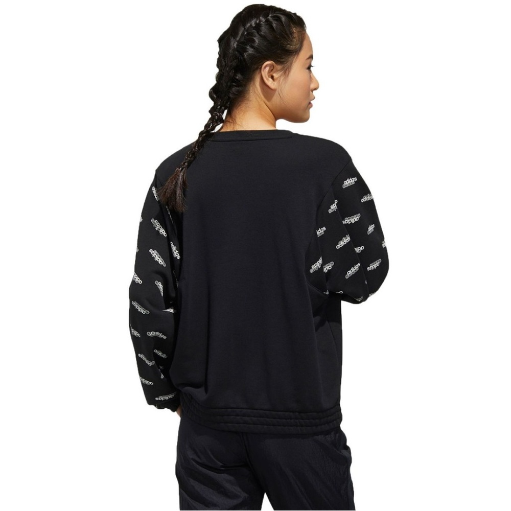 Adidas Black & White Logo Crewneck Long Sleeve Pullover Sweatshirt - Picture 2 of 3